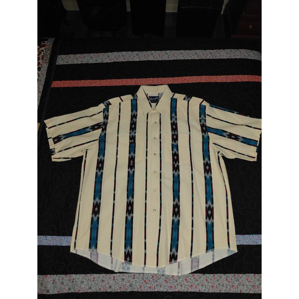 Vintage Wrangler Western Shirt Mens XLT Aztec with Pearl Snaps